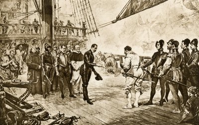 O Almirante da Armada Espanhola devolve a sua espada a Francis Drake (1540-1596) de John Seymour (after) Lucas