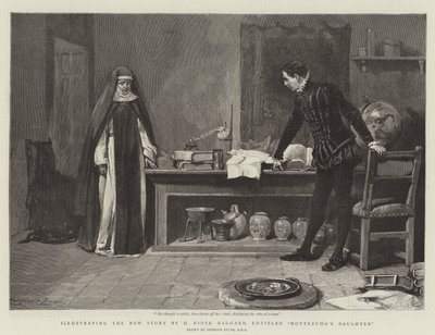 Ilustrando a nova história de H Rider Haggard, intitulado Filha de Montezuma de John Seymour Lucas