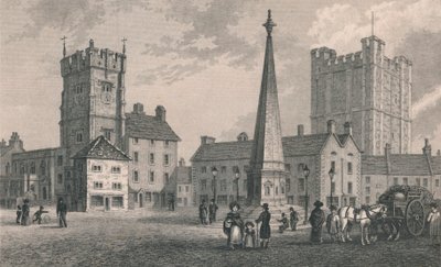 Market Place Richmond, Igreja da Trindade e Fortaleza do Castelo de Richmond, 1831 de John Shury