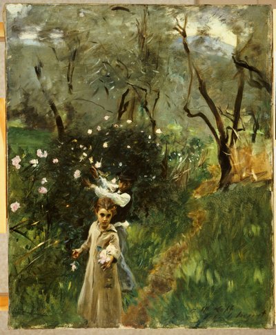 Coletando flores no crepúsculo de John Singer Sargent