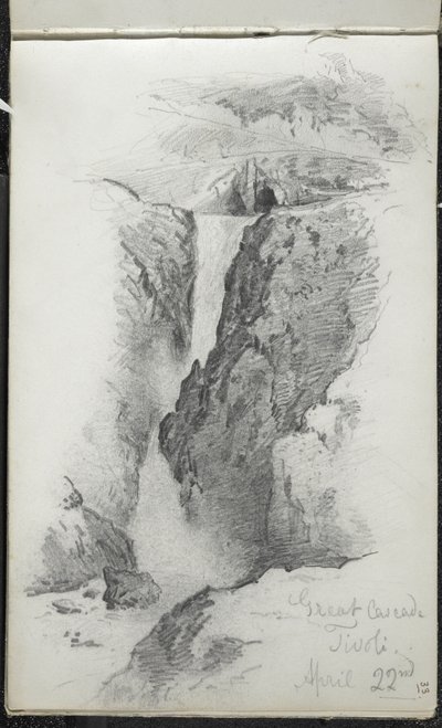 Great Cascade, Tivoli, Itália, 22 de abril de 1869 (grafite em papel tecido esbranquiçado) de John Singer Sargent