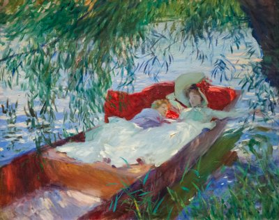 Senhora e criança a dormir num barco debaixo do salgueiro de John Singer Sargent