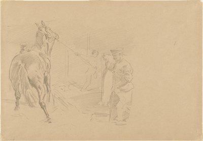 Homem puxando um cavalo em uma baia de John Singer Sargent