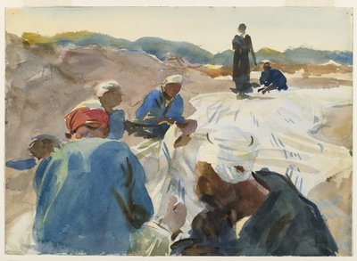 Mending a Sail (wc no papel) de John Singer Sargent