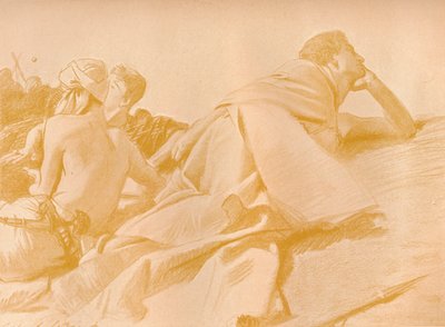Figuras reclináveis David no acampamento de Sauls, c1905 de John Singer Sargent