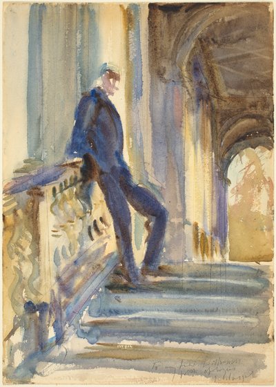 Sir Neville Wilkinson nos degraus da ponte Palladian em Wilton House de John Singer Sargent
