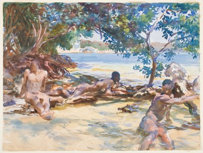 Os banhistas (wc e guache sobre grafite sobre papel) de John Singer Sargent