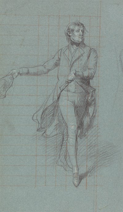 Capitão W. Fairfax, figura estudo para a pintura da vitória de Lord Duncan (giz preto, aumentado com branco sobre papel azul) de John Singleton Copley