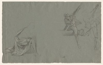 Estudo de cortinas; Duas figuras puxando um poste de John Singleton Copley