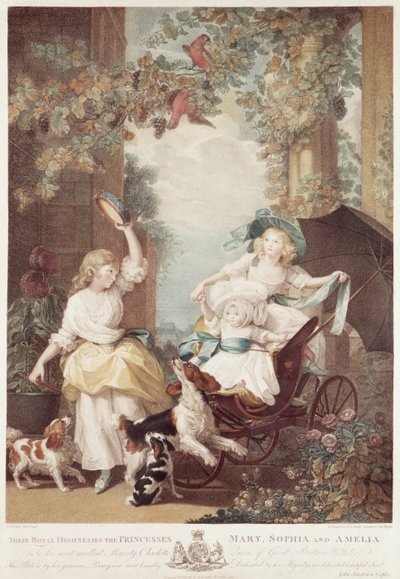 Princesas Mary (1776-1857), Sophia (1777-1848) e Amelia (1783-1810), filhas de George III, gravadas por Francesco Bartolozzi (1727-1815) (gravura em mezzotint) de John Singleton Copley