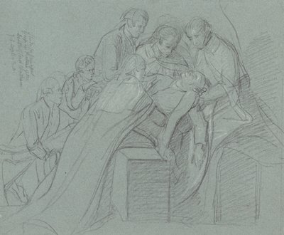 Estudo para o Grupo Central na Morte de Earl of Chatham (giz preto, aumentado com branco sobre papel azul) de John Singleton Copley