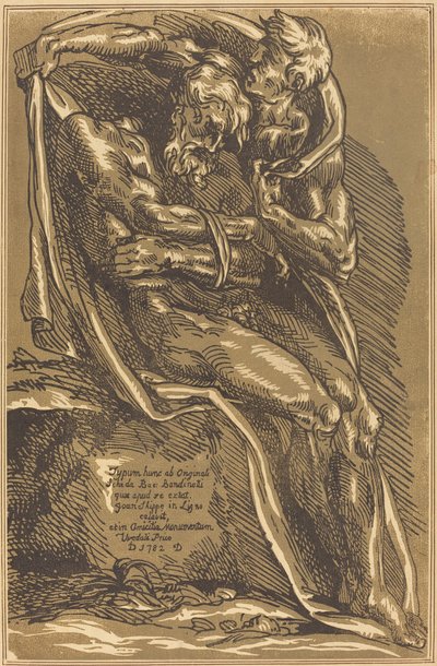 Um homem nu, sentado, com as mãos amarradas de John Skippe after Baccio Bandinelli