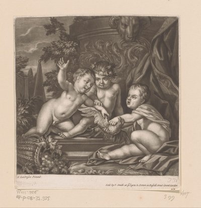 Três cupidos com um pássaro de attributed to John Smith