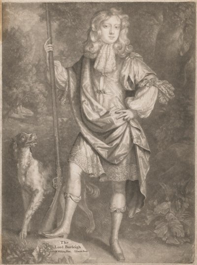 O Senhor Burleigh [quando jovem, de pé, com uma arma na mão e um spaniel ao seu lado] de John Smith
