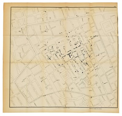 Um mapa de "Sobre o modo de comunicação do cólera", 1855 de John Snow