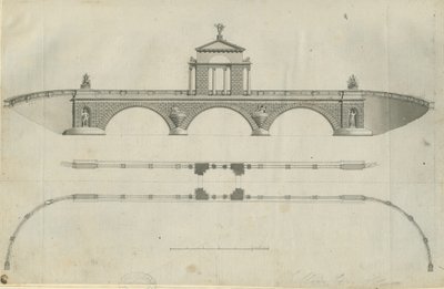 Chillington Park - Proposta de Ponte: desenho sépia, nd [1789] (impressão) de John Soane