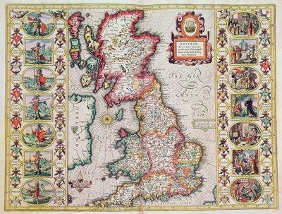 A Grã-Bretanha, como foi dividida no Tyme dos Saxões Englishe, especialmente durante a sua Heptarchy (gravura em cobre colorida à mão) de John Speed