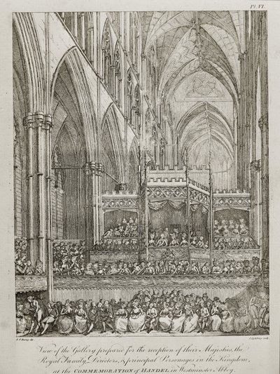 concerto em comemoração do 25º aniversário da morte de George Frederick Handel (1685-1759) - Vista da Galeria preparada para a recepção de suas Majestades a Família Real de John Spilsbury