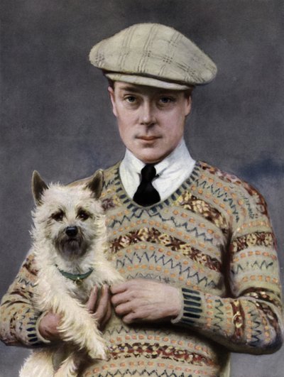Retrato do Rei Eduardo VIII, com um cão preferido (foto a p/b) de John St. Helier (after) Lander