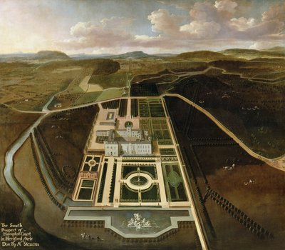 Prospecto Sul de Hampton Court, Herefordshire, c.1705 de John Stevens