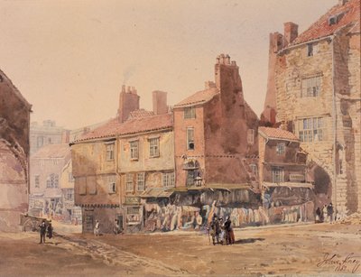 Casas, King Street, perto do Portão Negro (caneta e tinta) de John Storey