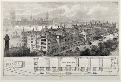 Novo Hospital St. Thomas inaugurado pela Rainha na última quarta-feira de 1871 (gravura em aço) de John Sulman