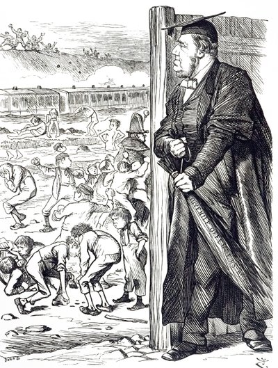 Um desenho animado representando William Vernon Harcourt (1827-1904) que quando o Ministro do Interior recomendou a introdução da bétula em vez da detenção para delinquentes juvenis. Ilustrado por John Tenniel (1820-1914), um ilustrador inglês, humorista g de John Tenniel