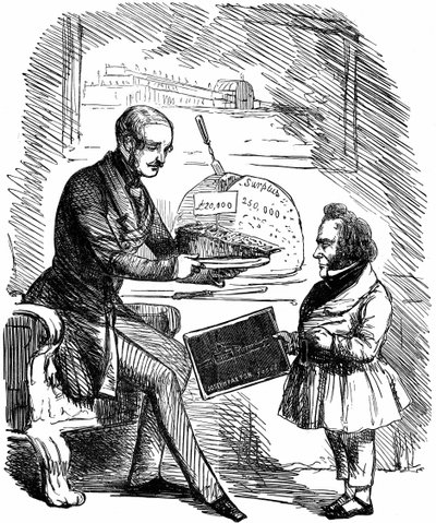 Albert, Príncipe Consorte da Rainha Vitória, entregando a Joseph Paxton, designer do Palácio de Cristal, uma fatia de 