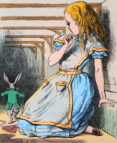 Alice e o coelho branco. Ilustração de John Tenniel da primeira edição de 