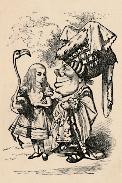Alice carregando a cegonha e conversando com a duquesa de 1889 de John Tenniel