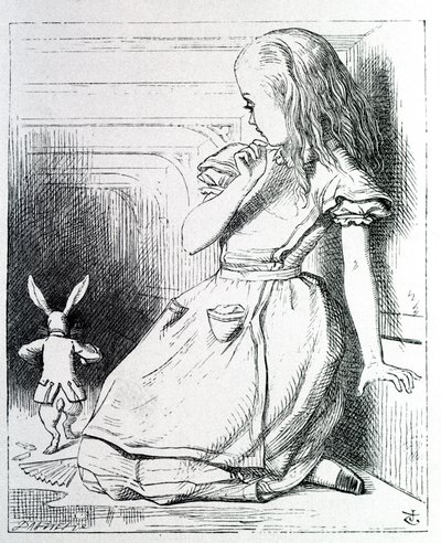 Alice et le coelho - em "As aventuras de Alice no País das Maravilhas e através do espelho" de Lewis Carroll, doente. John Tenniel (1820-1914) de John Tenniel