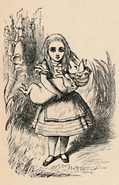 Alice segurando um porco nos braços, 1889 de John Tenniel