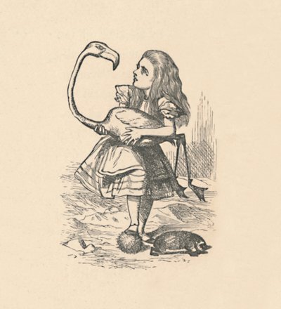 Alice tenta jogar croquet com um flamingo como um martelo, 1889 de John Tenniel