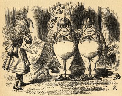 Alice com Tweedledum e Tweedledee. Ilustração de Sir John Tenniel de John Tenniel