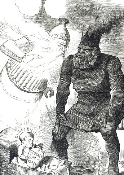 Comentário de banda desenhada sobre a infância da electricidade de John Tenniel