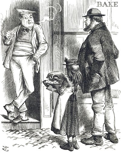 Comentários de desenhos animados sobre as instalações de cozinha restritas em casas pobres onde muitas vezes não havia forno de John Tenniel