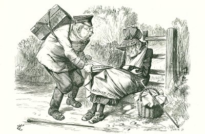 A Alemanha roubando a posição da Grã-Bretanha como líder mundial no comércio e na fabricação. Cartoon de John Tenniel de Punch, 5 de Setembro de 1896. de John Tenniel