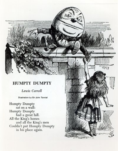 Humpty Dumpty, ilustração para a canção de ninar de Lewis Carroll (1832-98) de John Tenniel