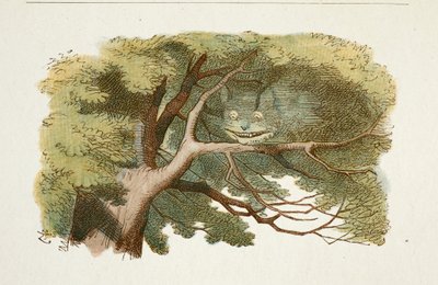 ""O Gato de Cheshire"" Placa de ""Alice no País das Maravilhas"" (Alice no País das Maravilhas) por Lewis Carroll ilustrado por John Tenniel de John Tenniel