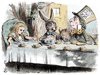 Cena de Alices Adventures in Wonderland por Lewis Carroll, 1865 de John Tenniel