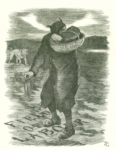 Tartes de Semear: O medo de que o socialismo se espalhasse entre a força de trabalho britânica. John Tenniel cartoon de Punch, Londres, 27 de Fevereiro de 1886. de John Tenniel