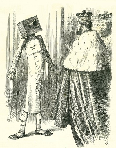 A cédula Bill a fazer frente à Câmara dos Lordes. John Tenniel cartoon de 