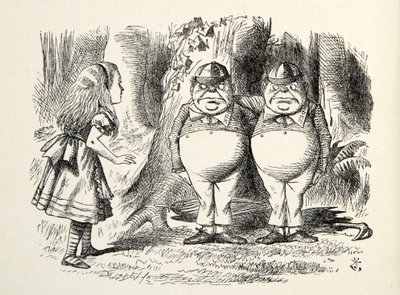Tweedledum e Tweedledee, ilustração de Através do Espelho, de Lewis Carroll (1832 - 98), 1872 de John Tenniel