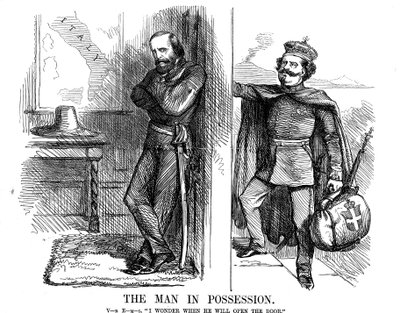 Victor Emmanuel II batendo na porta de Nápoles, 1861 de John Tenniel