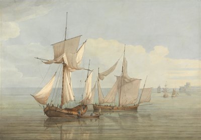 Um Hoy and a Lugger com outros Shipping on a Calm Sea de John Thomas Serres