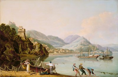 Um porto italiano com um Chebec genovês na âncora de John Thomas Serres