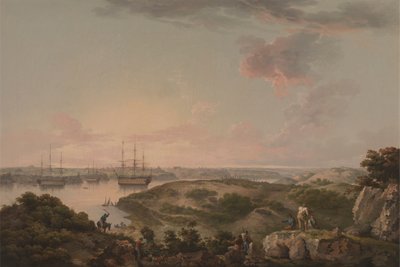 Port Mahon, Minorca com homens de guerra britânicos em Anchor de John Thomas Serres