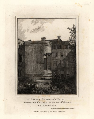 Barber Surgeons Hall, Monkwell Street, a partir do pátio da igreja de St Giles, Cripplegate de John Thomas Smith