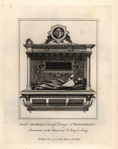 Grave effigy ou Lady Arabella, Condessa Dowager de Nottingham, na capela-mor de St Mary le Savoy de John Thomas Smith