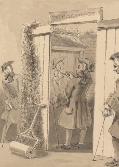 O Hogarth estar fora do seu tempo arrasta a figura do seu companheiro na porta de um certo lugar, para a grande admiração de todos os seus amigos de John Thomas Smith